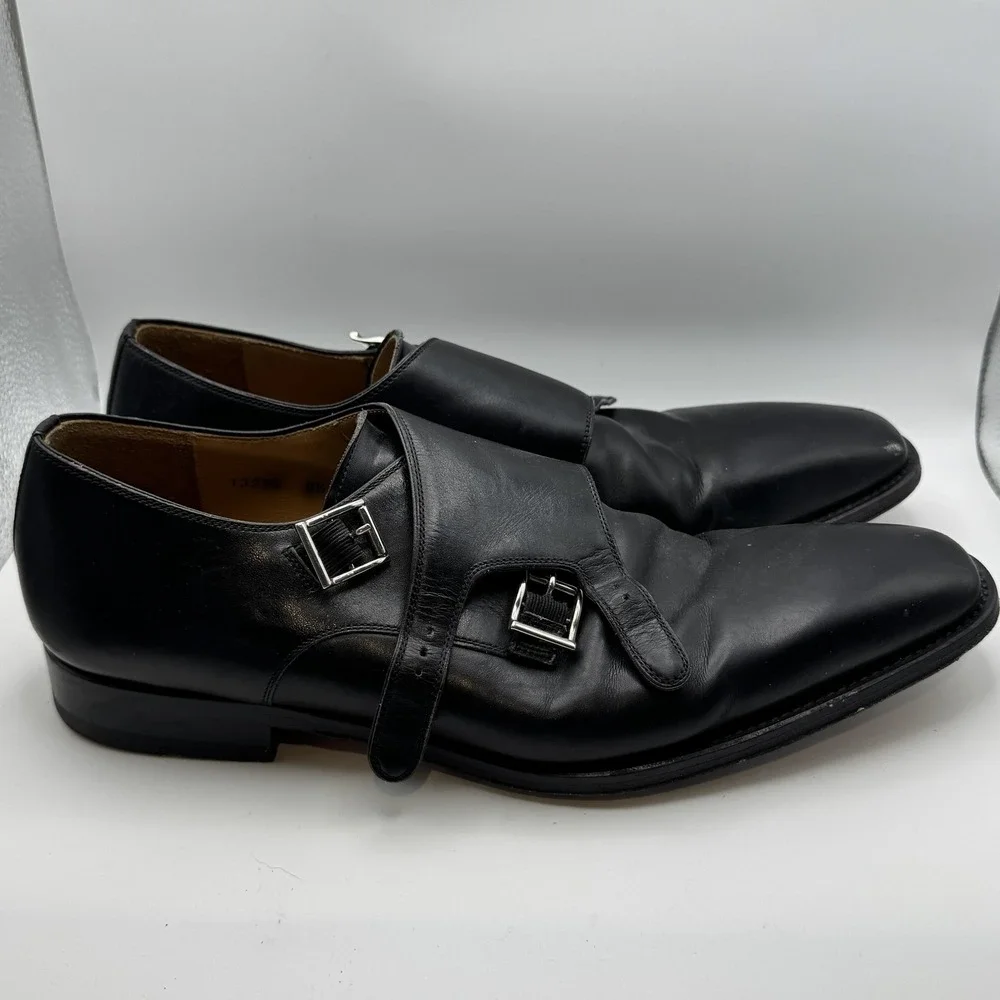 Magnanni‎ Shoes Mens 9.5 Black Leather Double Monk Strap Dress Miro Square Toe